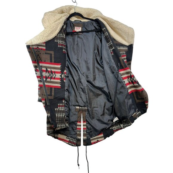 Mossimo Supply Co. Womens Tribal Aztec Pattern Hooded Coat S/P Black Red - Picture 10 of 16